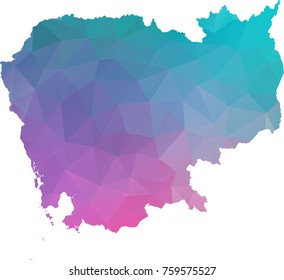 cambodia map. Blue and Pink polygonal shape vector illustration on white background. Vector illustration eps 10.