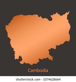 Cambodia map, border with chrome, orange, copper metal shine gradient. Vector illustration