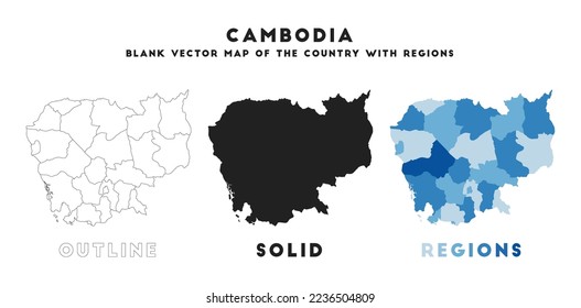 Cambodia map. Borders of Cambodia for your infographic. Vector country shape. Vector illustration.