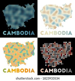 Mapa de Camboya. Colección de mapas de Camboya en estilo punteado. Las fronteras del país están llenas de rectángulos para su diseño. Ilustración vectorial.
