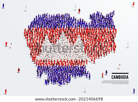 Cambodia Map and Flag. A large group of people in the Cambodia flag color form to create the map. Vector Illustration.