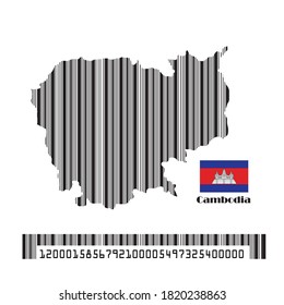 Cambodia map flag made bar code, vector illustration.