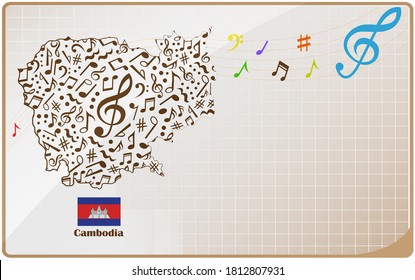 Cambodia map flag made from music notes. 