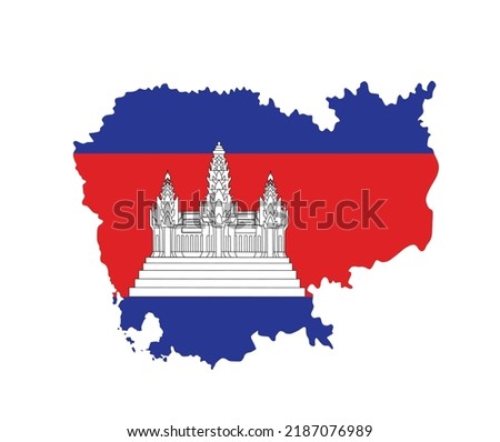 Cambodia map flag vector silhouette illustration isolated on white background.  Cambodia flag over map. National symbol emblem of country in Asia.