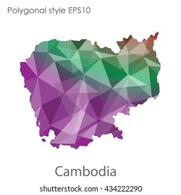 Cambodia map in geometric polygonal style.Abstract gems triangle,modern design background.Vector illustration EPS10