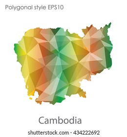 Cambodia map in geometric polygonal style.Abstract gems triangle,modern design background.Vector illustration EPS10