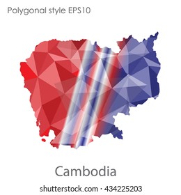 Cambodia map in geometric polygonal style.Abstract gems triangle,modern design background.Vector illustration EPS10