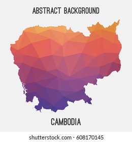 Cambodia map in geometric polygonal,mosaic style.Abstract tessellation,modern design background,low poly. Vector illustration.