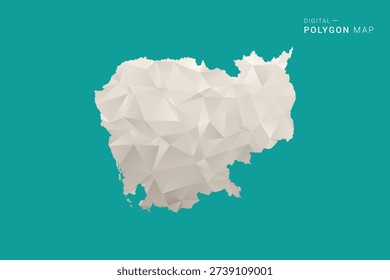 Cambodia Map - Green and Gray Polygon Vector Illustration, Low Poly Geometric Design with Clean Minimal Style on Solid Background for Infographic Use.