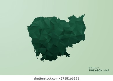 Mapa de Camboya - Ilustración vectorial de estilo de polígono verde, diseño geométrico de bajo poli con silueta limpia sobre fondo verde suave.