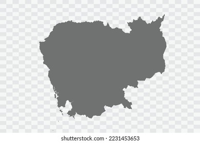 Cambodia Map grey Color on White no demarcation line Background  Png