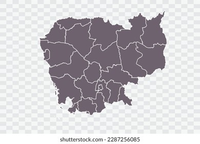 Cambodia Map Grey Color on White Background quality files Png
