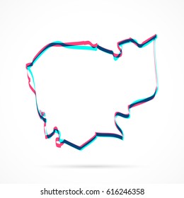 Cambodia Map hand drawn with blue and pink highlighters, isolated on a blank background.
Vector illustration, easy to edit, manipulate, resize or colorize.