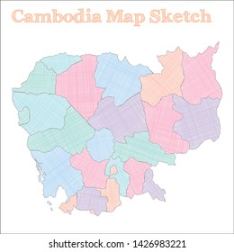 Cambodia map. Hand-drawn country. Vector illustration.