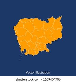 Cambodia map - High detailed color map of Cambodia. flat design style, clean and modern.Vector illustration eps 10