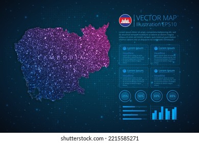 Cambodia map infographics template for diagram, graph, presentation and chart with abstract geometric mesh polygonal light concept on blue background. Vector Illustration EPS10.