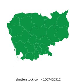 Cambodia map isolated on transparent background.Transparent - high detailed Green map of Cambodia. Vector illustration eps 10. 