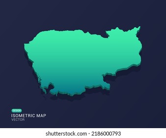 Mapa camboyano de ilustración vectorial de gradiente verde isométrico.