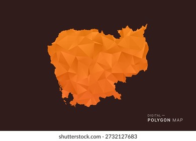 Mapa de Camboya - bajo Vector de polígono polivinílico, silueta triangulada geométrica en tonos naranja y marrón oscuro, estilo infográfico moderno limpio, fondo aislado.