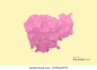 Cambodia Map - Low poly polygon map design in soft pink pastel gradient on beige background, modern minimal geometric style, clean digital vector illustration.