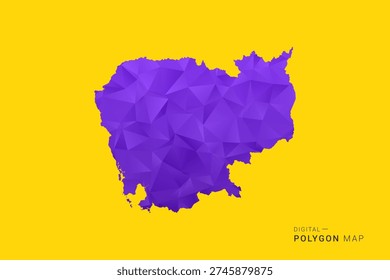 Cambodia Map - Low poly polygon map in vibrant purple gradient on bold yellow background, modern minimal geometric style, clean digital vector illustration.