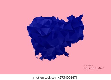 Cambodia Map - Low poly polygon map in deep blue gradient on soft pink pastel background, modern minimal geometric design, clean digital vector illustration.