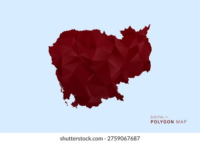 Cambodia Map - Low poly polygon map in deep red gradient on light blue background, modern minimal geometric design, vector illustration with faceted triangulated style.