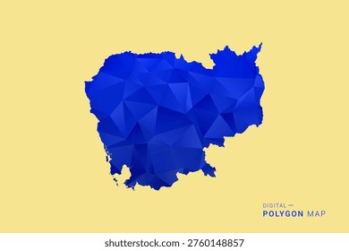 Cambodia Map - Low poly polygon map in deep blue gradient on soft beige background, modern minimal geometric design, clean abstract vector illustration with faceted triangulated style.