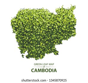 Cambodia map made up of green leaf on white background vector illustration of a forest is conceptual of the global green environmental issues worldwide