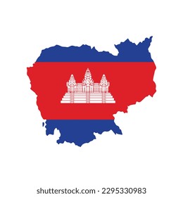 Cambodia map with national flag on white background. Vector illustration.