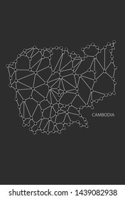 Cambodia Map Point scales on dark background. Wire frame polygonal network line, dot and white line.