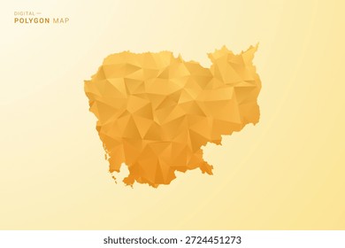 Mapa de Camboya - Ilustración vectorial de estilo polígono en diseño geométrico de bajo poli amarillo y naranja, silueta mínima moderna, aislada para infografía.