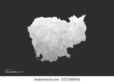 Cambodia Map - Polygon style vector illustration in black, gray and white low poly geometric design, minimal silhouette, isolated for infographic.