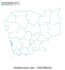 cambodia map with regions vector line illustration on white background