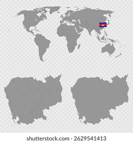 Cambodia Map Set with World Location.