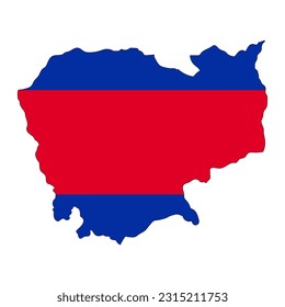 Cambodia map silhouette with flag isolated on white background