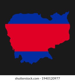 Silueta de mapa de Camboya con bandera sobre fondo negro