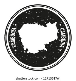 Cambodia Map Symbol. Round Design Stamp Travel and Business.