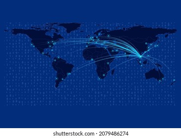 Cambodia map for technology or innovation or export concepts. Connections of the country to major cities around the world. File is suitable for digital editing and prints of all sizes.