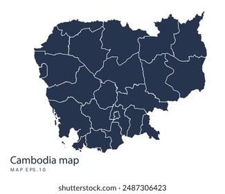 Cambodia map vector, Abstract design vector illustration Eps 10. Navy color.High Detailed on white background.