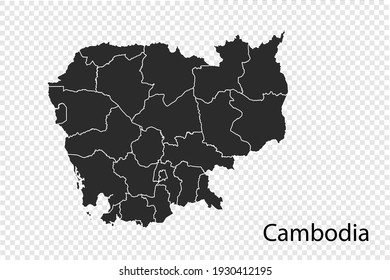 Cambodia map vector, black color. isolated on transparent background