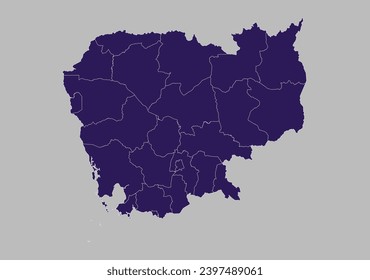Cambodia map vector, Blue purple color isolated on gray background.