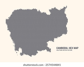 Cambodia Map Vector Hexagonal Halftone Pattern Isolate On Light Background. Hex Texture in the Form of a Map of Cambodia. Modern Technological Contour Map of Cambodia for Design and Business Projects