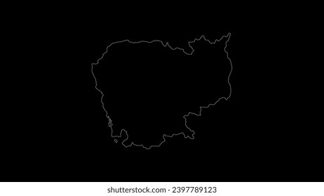 Cambodia map vector illustration. Drawing with a white line on a black background.