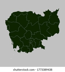 Cambodia map vector, isolated Green color on gray background