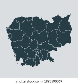 Cambodia map vector, isolated on gray background
