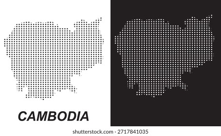 Kambodscha Landkarte Vektor, Südostasien Land gepunktete Muster Schwarz-Weiß-Formen, Kambodscha Infografik Vorlage, Bearbeitbare EPS Kambodscha Geografie