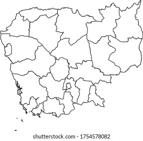 Cambodia map in white color and black border on white background. Vector illustration.