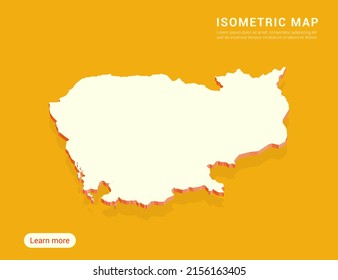 Kambodscha Karte weiß auf gelbem Hintergrund mit 3D isometrischer Vektorgrafik.