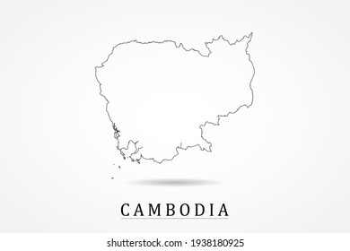 Cambodia Map- World Map International vector template with thin black outline or outline graphic sketch style and black color isolated on white background - Vector illustration eps 10